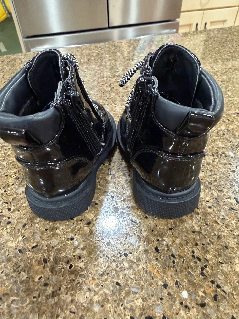 Kids Black Patent Lace-Up Boots